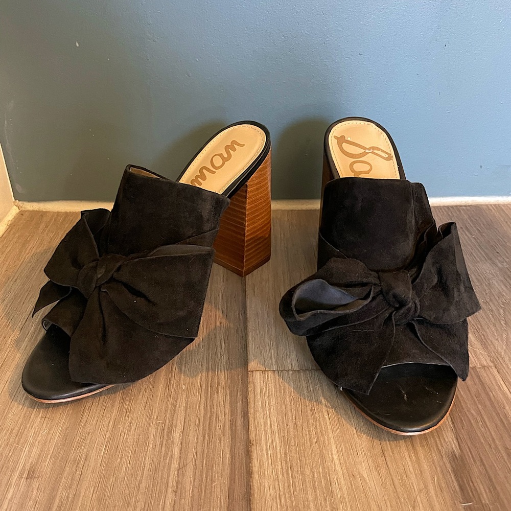 Sam Edelman Black Bow Tie Peep Toe Sandals